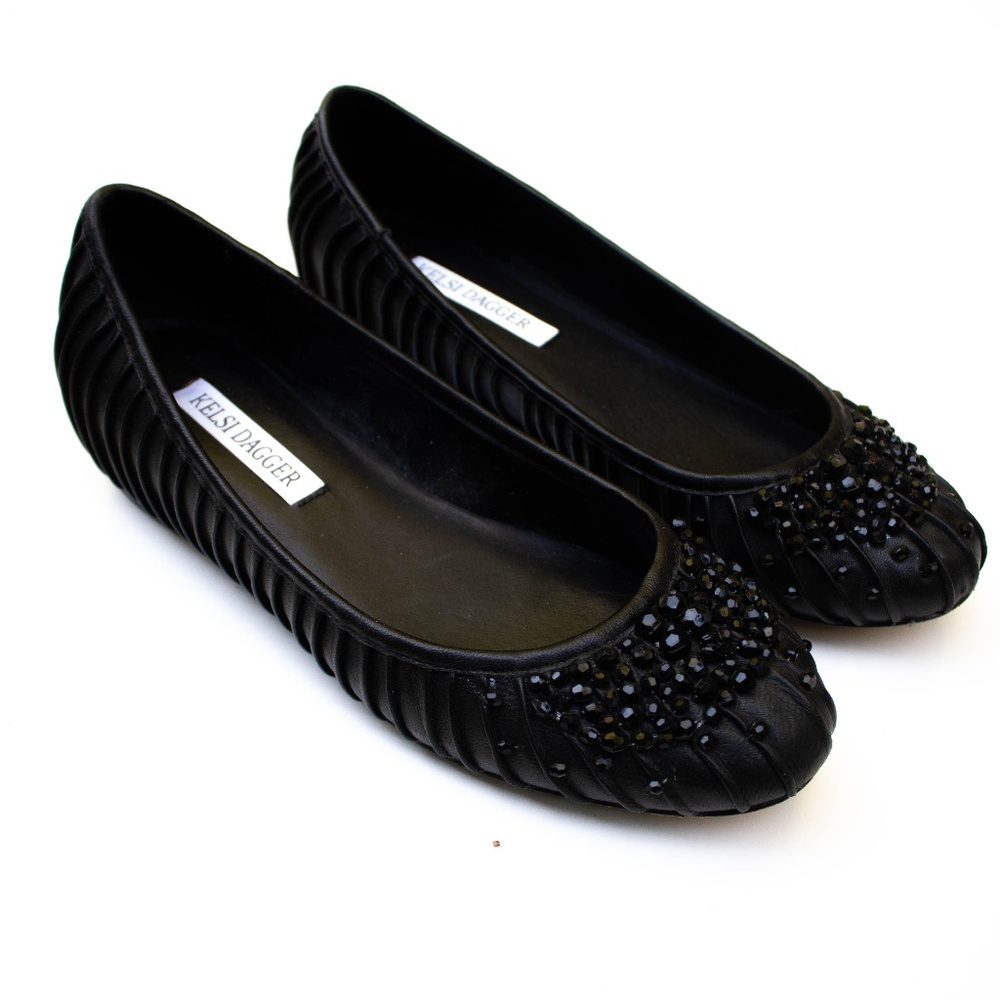 Kelsi Dagger | Tamia Beaded Black Ballet Flat